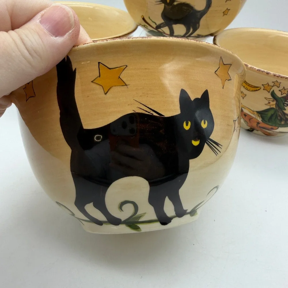 Tabletops Lifestyles Wicked Hollow Halloween Bowls Set 4 Dario Farrucci Cat Bat